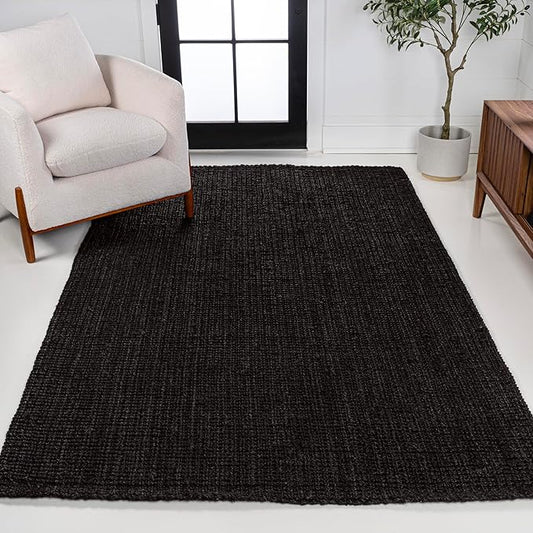 JONATHAN Y Pata Hand Woven Chunky Jute Black Indoor Area Rug, 4x6, Bohemian, Rustic, Cottage, Easy-Cleaning for Living Room, Bedroom, Kitchen, Non-Shedding (NRF102E-4)