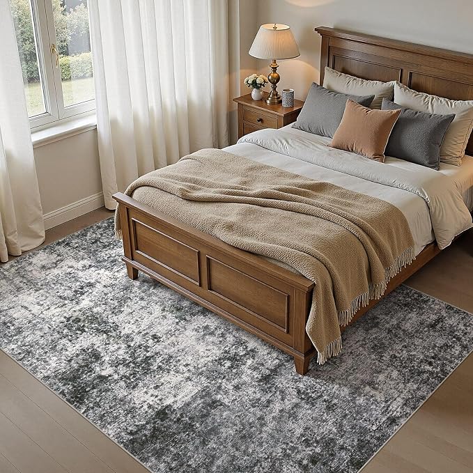 DMOYEST Area Rug Living Room Rugs - 5x7 Large Soft Indoor Neutral Modern Abstract Low Pile Washable Rug Carpet for Bedroom Dining Room Farmhouse Home Office - Grey