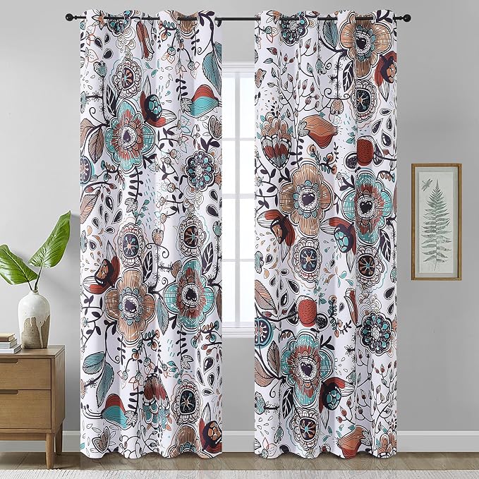 Estelar Textiler Boho Abstract Floral Blackout Curtains Colorful Flowers Bohemian Decor for Bedroom，Grommet Floral Pattern Classic Design Art Window Drape for Living Room,52x108 Inch (2 Panels)