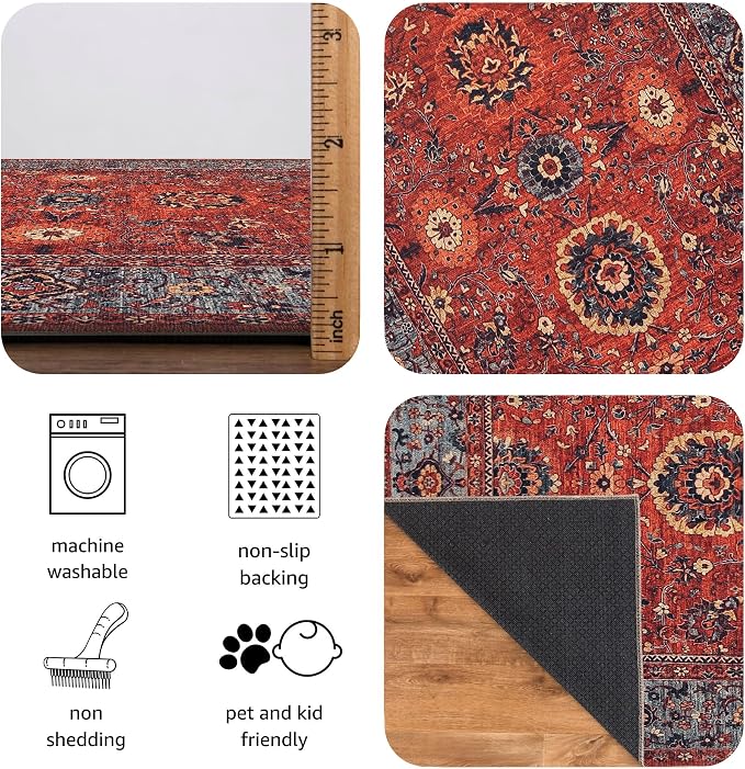 Keen Home Design 48"x72" Rug - Machine Washable Area Rug with Non-Slip Backing, Ideal for Living Room, Dining Room, Bedroom - Vintage, Easy Clean, Durable, Low Pile Rug - (4' x 6')