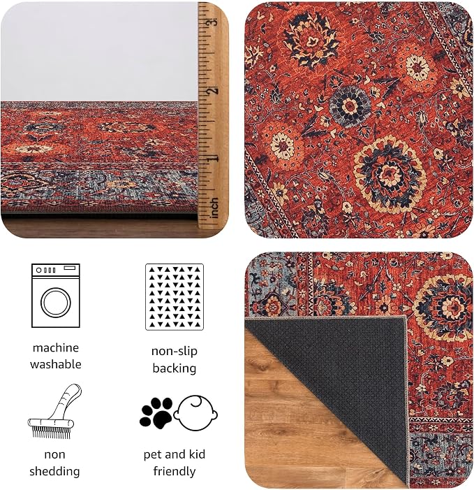 Keen Home Design 9x12 Rug - Machine Washable Area Rug with Non-Slip Backing, Ideal for Living Room, Dining Room, Bedroom - Vintage, Easy Clean, Durable, Low Pile Rug - (9' x 12')