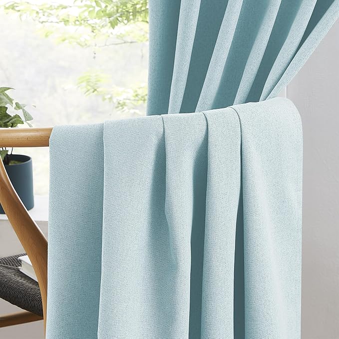 KEQIAOSUOCAI Short Blackout Curtains Light Blue for Kitchen - Total Blocking Out Draperies for Bathroom Bedroom W50 x L45 Back Tab Loop Pocket, 2 Panels