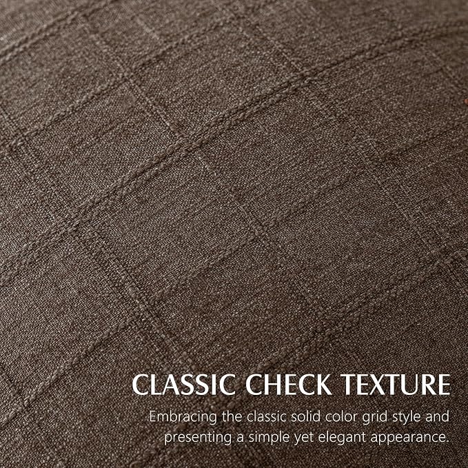 Foindtower Set of 2 Decorative Linen Check Throw Pillow Covers Neutral Farmhouse Vintage Cushion Covers Modern Boho Home Decor for Sofa Chair Couch Bedroom Living Room,16×16 Inch,Dark Brown