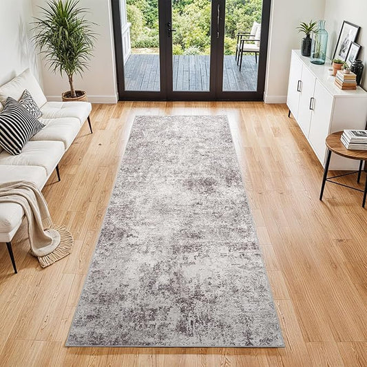 2x6 Washable Kitchen Runner Rug – Abstract Non-Slip Mat with Rubber Backing Indoor Modern Runner Rugs Low-Pile Soft Carpet for Hallway, Bedroom, Entryway, Hardwood (Gray Cream, 2x6)
