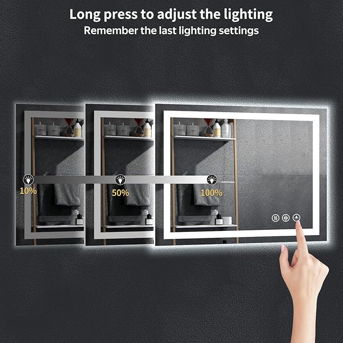 24"x36" LED Bathroom Mirror with Lights, Backlit + Front Lit with CRI>90, Lighted Mirror for Bathroom, Anti-Fog, Dimmable Brightness, 3 Colors, Memory Function, Shatterproof Tempered Glass