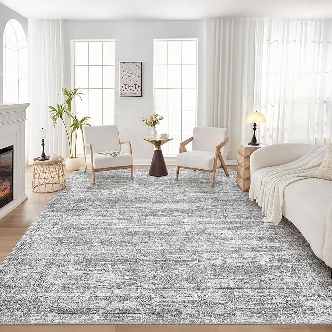 DMOYEST Area Rug Living Room Rugs - 8x10 Abstract Large Soft Indoor Washable Rug Neutral Modern Low Pile Carpet for Bedroom Dining Room Farmhouse Home Office - Vintage Grey