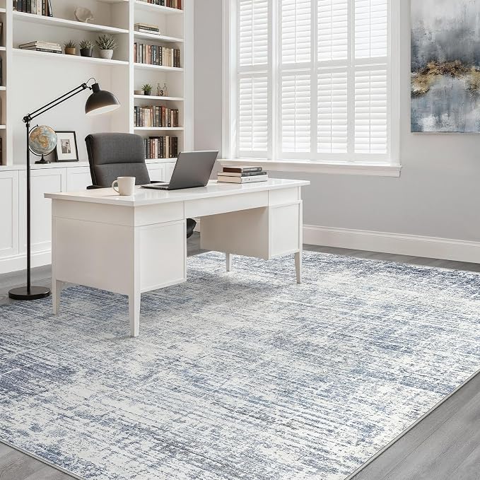 10x13 Area Rug Living Room: Washable Large Neutral Blue Rug Abstract Soft Modern Stain Resistant Indoor Floor Non-Slip Carpet for Bedroom Nursery Kids Office Playroom Dining Room Under Table Home