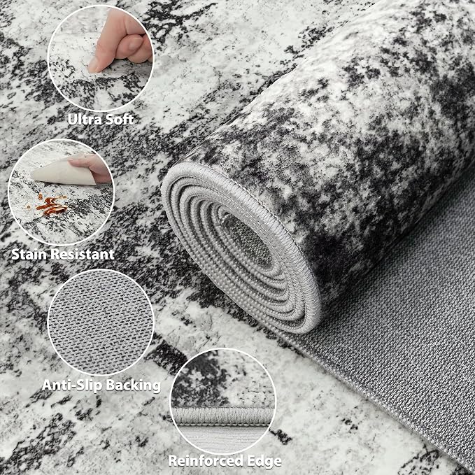 9x12 Area Rugs Living Room Rugs: Large Washable Rug with Anti-Slip Backing Non-Shedding Stain-Resistant Soft Abstract Carpet for Bedroom Dining Room Nursery Home Office - Black