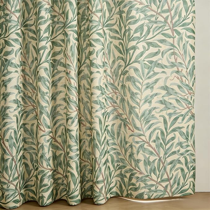 RoomTalks Green Floral Window Curtains 84 Inches Length 2 Panels, Boho Country Vintage Cute Botanical Vine Leaf Faux Linen Curtain Panels for Bedroom Dining Living Room Dorm Summer Aesthetic Decor