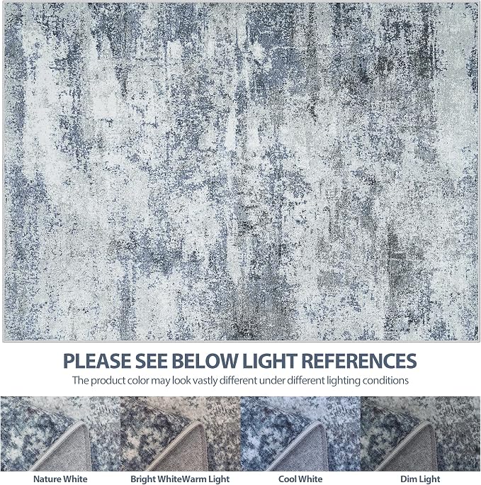 4x6 Area Rugs for Living Room Rug Washable: Abstract Rug for Dining Room Bedroom Carpet Non Slip 4 by 6 Indoor Modern Nursery Home Office Blue Grey