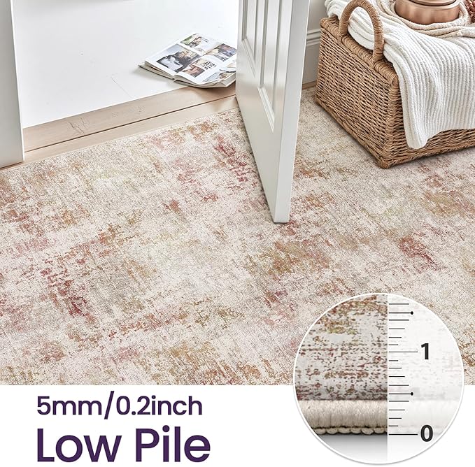 DEXI Washable Area Rug for Living Room 8x10, Modern Abstract Soft Indoor Large Rugs, Stain Resistant Low Pile Carpet with Non Slip Backing for Dining Bedroom Office, Red