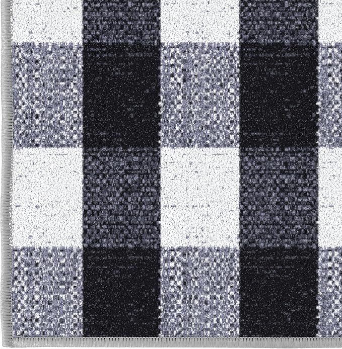 Ottomanson 2'7" x 20' Extra Long Hallway Runner Rug – Non Slip Low Pile Carpet Runner for Hallways, Corridors & Narrow Spaces, Buffalo Plaid Black/White