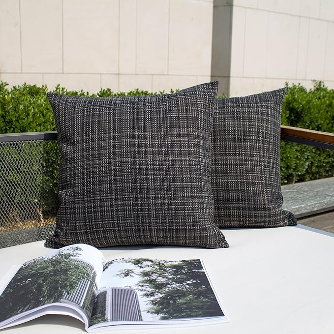Kevin Textile Pack of 2 Decorative Outdoor Waterproof Throw Pillow Covers Lumbar Pillowcases Modern Cushion Cases for Patio Couch Bench 22 x 22 Inch Black