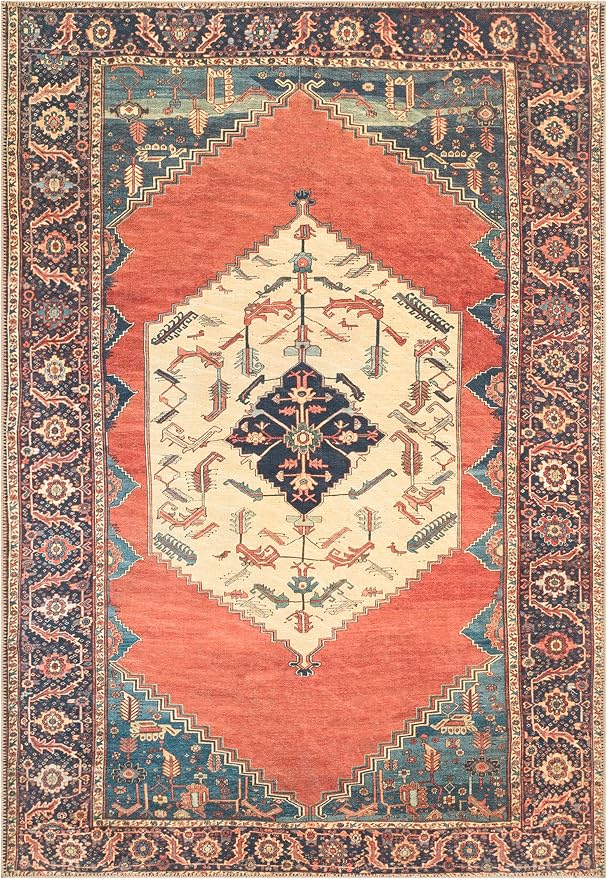 Keen Home Design 8x10 Rug - Machine Washable Area Rug with Non-Slip Backing, Ideal for Living Room, Dining Room, Bedroom - Vintage, Easy Clean, Durable, Low Pile Rug - (8' x 10')