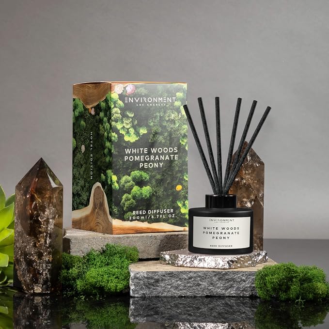 ENVIRONMENT Inspired by 5-Star Resort ARH Reed Diffuser, 200ml Luxury Scented Aromatherapy (White Woods | Pomegranate | Peony) Reed Diffusers for Home, Diffusing Oil Fragrance, Home Fragrance Products