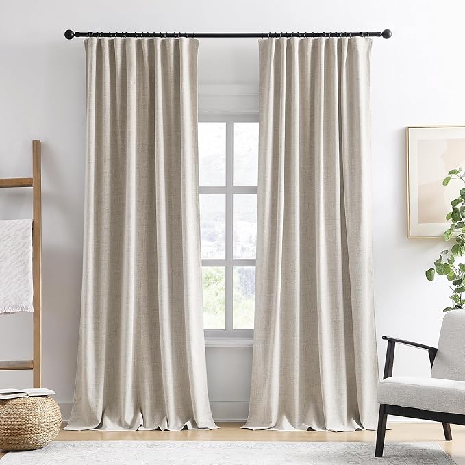 RAIN CITY Extra Long Blackout Curtains 132 Inches Long,Custom Length High Ceiling Tall Draperies for Large Windows Living Room Back Tab Rod Pocket with Hooks(50 x 132-in 11ft Beige 2PCs)