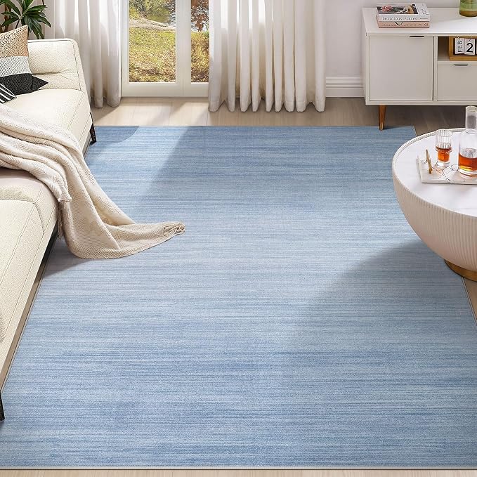 UERMEI 9x12 Washable Area Rug - Neutral Modern Abstract Living Room Rugs, Non-Slip Soft Large Indoor Floor Carpet for Bedroom Home Office & Under Dining Table Decor, Blue