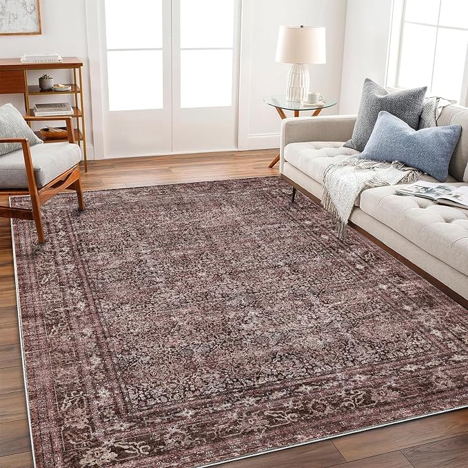 CHAMPLANT Washable Area Rug 8'x10' Retro Boho Design Non-Shedding Non-Slip Easy Care Ideal for High Traffic Areas in Living Room Bedroom Office Coffee Table Kitchen Large Carpet