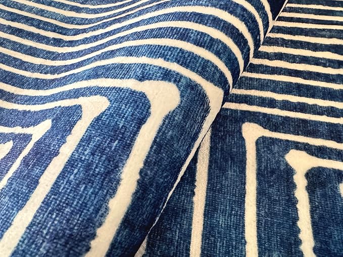 GLN Rugs Contemporary Collection - Machine Washable Area Rug, Contemporary Washable, Non Slip, Low Pile Chenille Rug, Living Room, Bedroom, Kitchen Rug (2' x 3' Lines Blue)