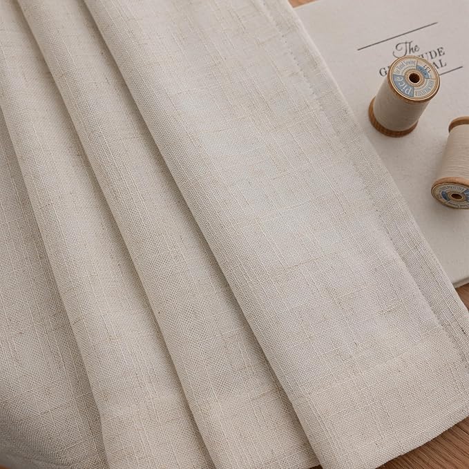 Pinch Pleated Curtains 95 Inch Long 100% Blackout Thermal Insulated Natural Linen Pinch Pleat Viral Drapes with Hooks Rings 2 Panel Sets Back Tab Window Curtains, 40" Wx95 L