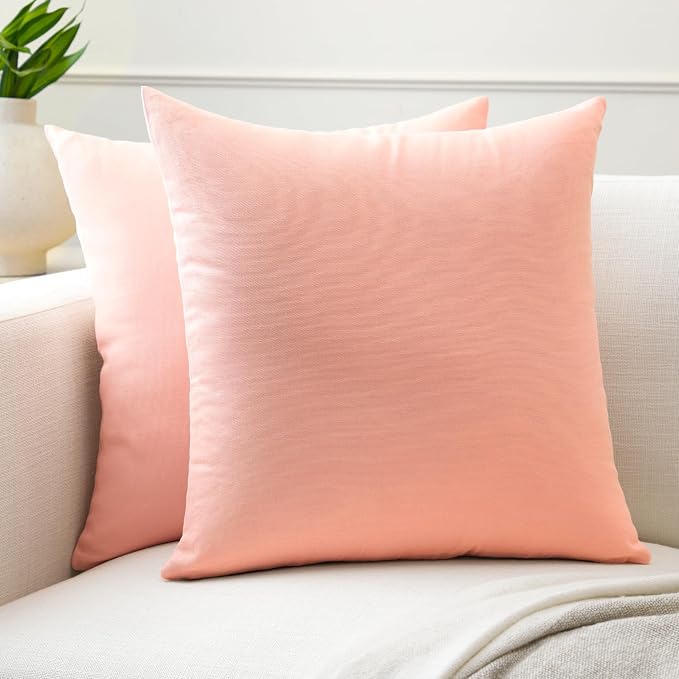Encasa XO Throw Pillow Covers 16x16 in Set of 2 Powder Pink | No Inserts | Cotton Pillow Covers for Living Room, Bed, Sofa, Couch | Decorative Cushion Covers with Improved Zipper