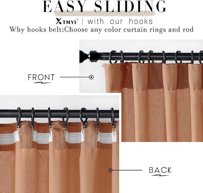 XTMYI Terracotta Country Curtains for Living Room,Sheer Linen Curtains for Bedroom 90 Inches Long,70 Inches Wide