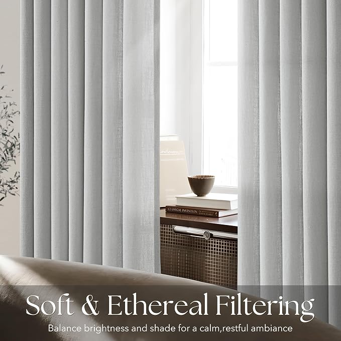 Grey Pinch Pleated Linen Curtains 45 Inch Length 2 Panels for Living Room Bedroom Textured Grey Semi Sheer Drapes Pinch Pleat Rings Window Curtain 40x45