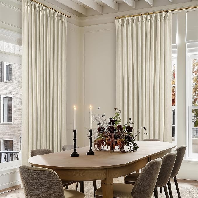 TWODRAPES Pinch Pleated Extra Wide Curtain Panels 92 Inches Long 70 Wide Linen Curtain for Patio Sliding Glass Door Beige Hooks Rings Semi Sheer Privacy 90 Inch Length for Living Room 70x92 1 Panel