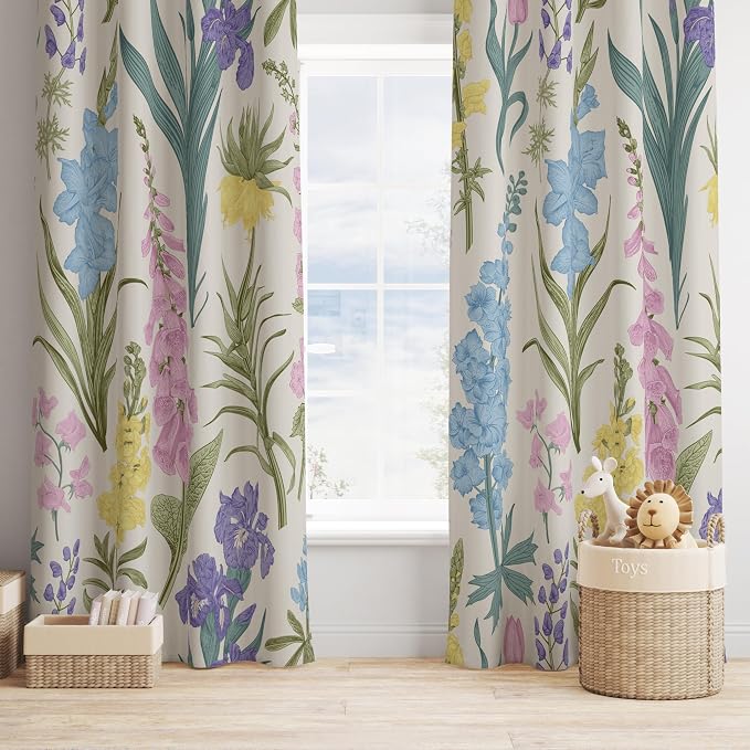 Black100% Floral Blackout Curtains for Bedroom Living Room 84 inch Long 2 Panels Set Vintage Yellow Retro Wild Flower Farmhouse Rustic Black Out Curtains Insulated Room Darkening Window Drapes 52Wx84L