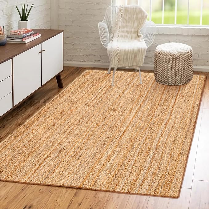 Hausattire Hand Woven Jute Braided Rug, 4'x6' – Natural, Reversible Boho Entry Area Rugs for Kitchen, Living Room I Farmhouse Indoor Outdoor Decorative Floor Rug, 48x72 Inches