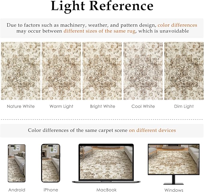3x5 Washable Neutral Area Rug Brown Vintage Entryway Office Carpet Non-Slip Soft Low Pile Farmhouse Throw Rug for Entrance Living Room Bathroom Dining Room