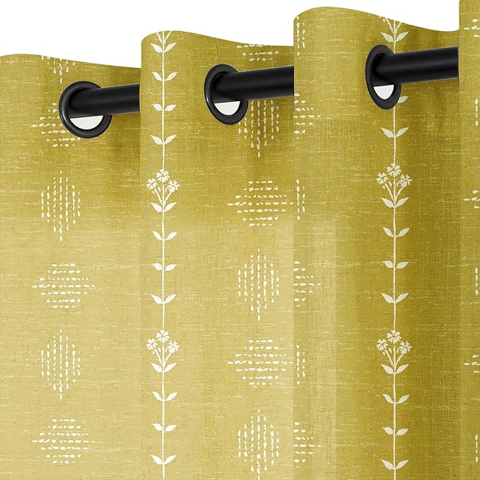 Lino Rosa Spring Curtains for Living Room 63 Inch Length,Daisy Floral Sheer Window Curtain Panels for Kitchen Bathroom Kids Bedroom,Dark Yellow and White