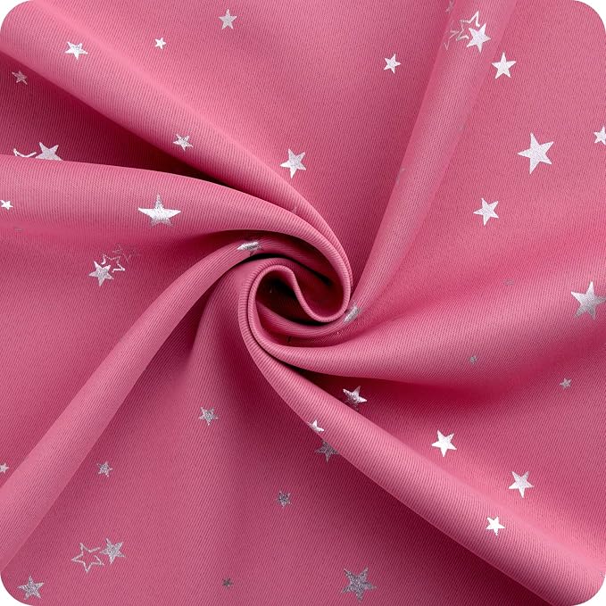 BGment Pink Star Blackout Curtains for Kid's Bedroom - Grommet Thermal Insulated Room Darkening Printed Curtains for Living Room, Set of 2 Panels, 52 x 72 Inch