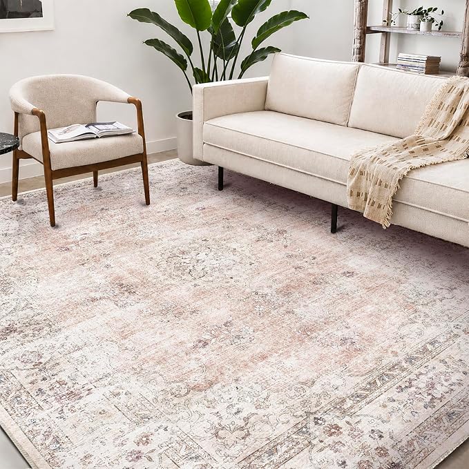 CHAMPLANT Washable Area Rug 9'x12' Retro Boho Design Non-Shedding Easy Care Ideal for High Traffic Areas in Living Room Bedroom Office Coffee Table Kitchen Large Carpet