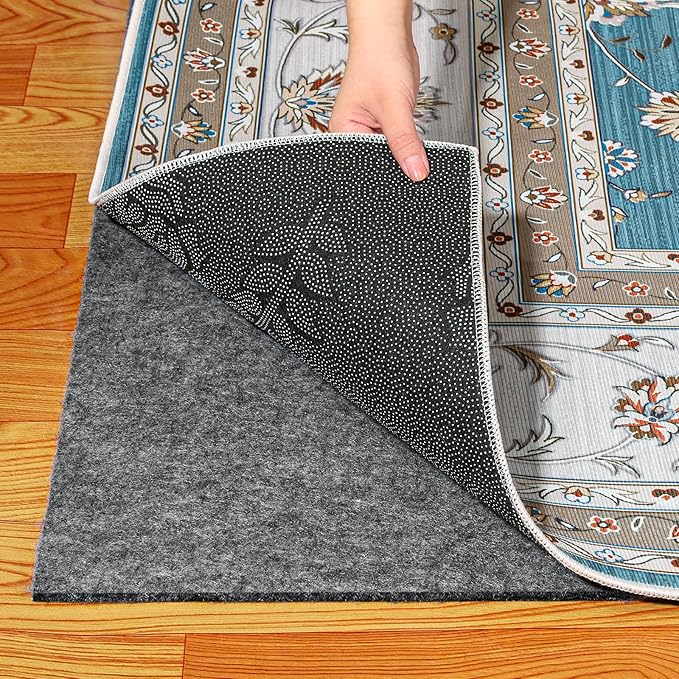 Waterproof Rug Pad 5x8 Ft, 1/8" Thick Under Area Carpet Padding, Non Slip Felt Rug Pads for Hardwood Floors, Protective Underlay Keeps Rugs in Place Without Wrinkles