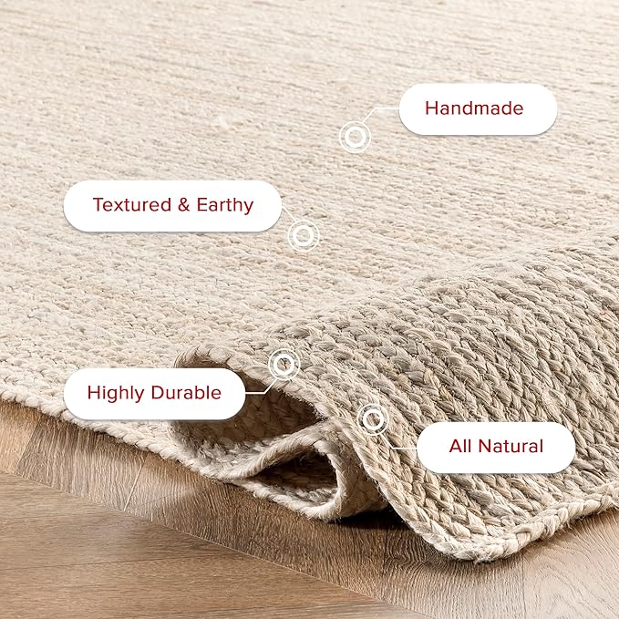 nuLOOM 4x6 Rigo Jute Hand Woven Area Rug, Off White, Solid Farmhouse Design, Natural Fiber, For Bedroom, Living Room, Dining Room, Hallway, Office, Kitchen, Entryway