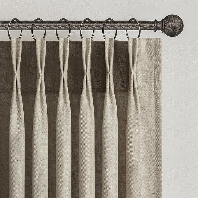 Topfinel Pinch Pleated Curtains 90 Inches Long 2 Panels Set,Grey Beige Semi Sheer Cotton Blend Fabric Aesthetic Advanced Curtain Drapes for Living Room Bedroom,40x90 inch Length