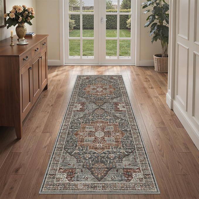 Washable Runner Rug 2x6 Runners for Hallways, Ultra-Thin Carpet Runners for Entryway Anti Slip Backing Runner Rugs for Kitchen Laundry Room Indoor Hallway (Grey/Brown/Tan)