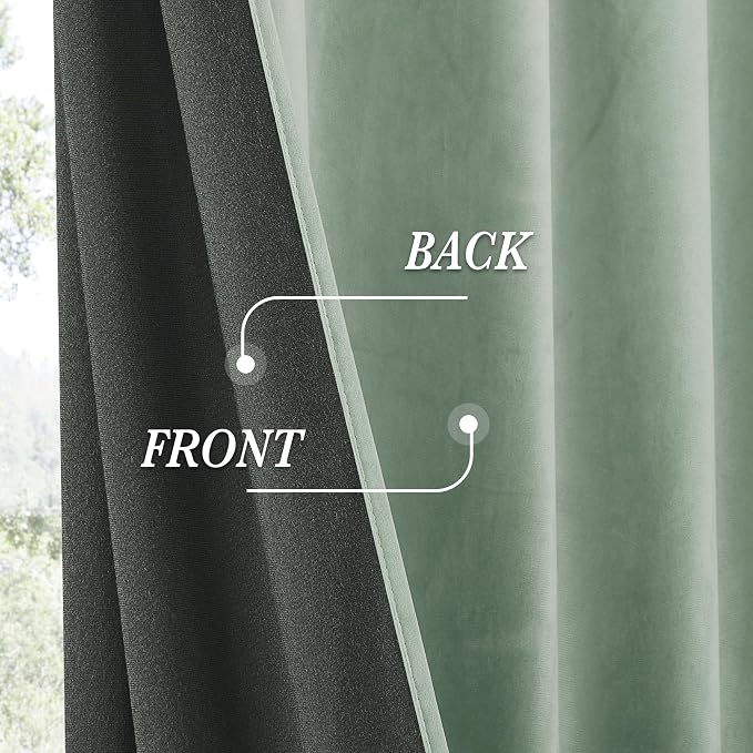 RYB HOME Mint Green Velvet Curtains 80 inches Long, Room Darkening, Floor-Length, Coastal Style Velvet Drapes with Hook Belt for Nursery Living Room Office, 52" W x L80 L, Auqa