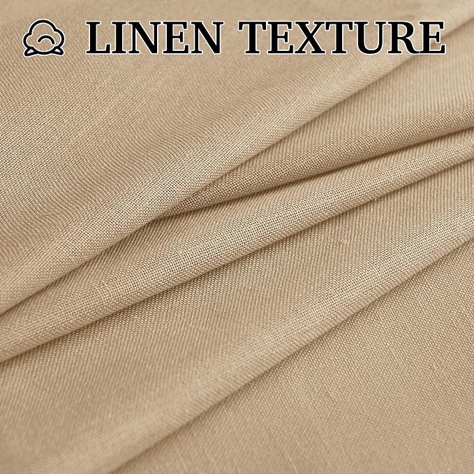 RYB HOME Boho Curtains 90 inches Long, Soft Linen Woved Lightweight Back Tab Light Filtering Fabric Shades for Dining Room Guest Room, W 52 x L90 inches, 2 Panels Set