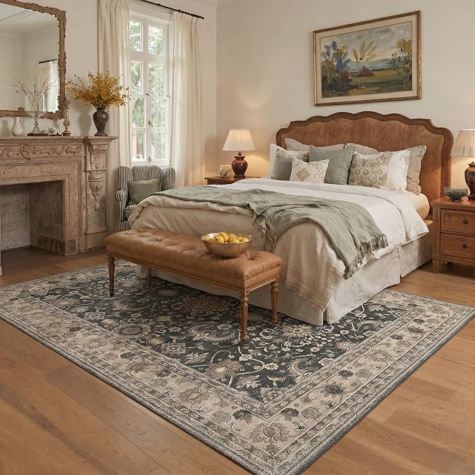 Bavni 2x3 Doormat, Machine Washable Runner Rug Non Slip, Vintage Floral Oriental Floral Rugs for Entrance, Lightweight Low Pile Carpet for Hallways Kitchen and Corridor, Dusty Taupe