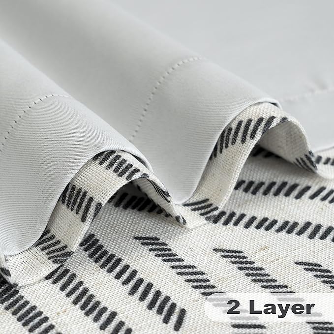 DriftAway Farmhouse Linen Lined Valance Double Layer Thermal Insulated Room Darkening Blackout Window Valances 3 Inch Rod Pocket Striped Kitchen Valance Single 52 Inch by 18 Inch Briony Black