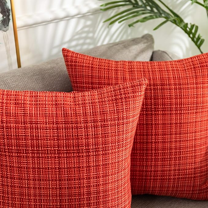 Kevin Textile Pack of 2 Decorative Outdoor Waterproof Throw Pillow Covers Stripe Square Pillowcases Modern Cushion Cases for Patio Couch Bench 20 x 20 Inch Red