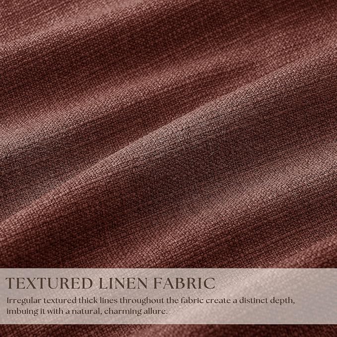 Chestnut Brown Pleated Linen Blackout Curtains 84 Inches Long for Bedroom Living Room Pinch Pleat Black Out Thermal Insulated Ring Hooks Back Tab Room Darkening Drapes Maroon Curtains with Liner