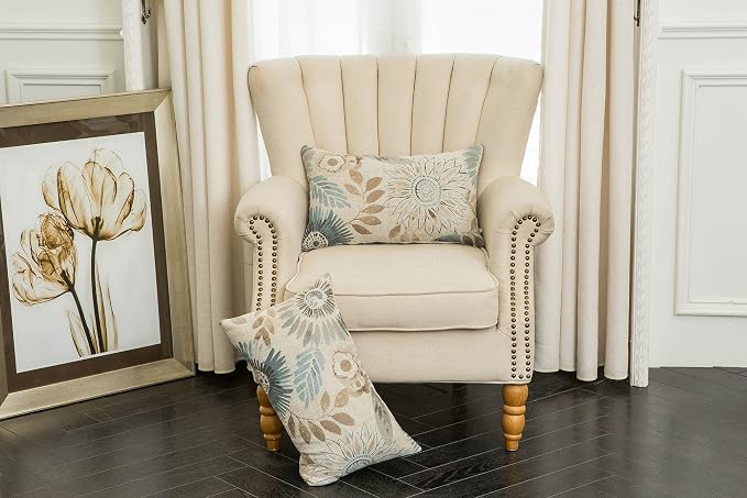 Mika Home Pack of 2 Decorative Oblong Rectangular Throw Pillow Cover Cushion Cases for Chair,Sunflower Pattern,12x20 Inches, Blue Cream