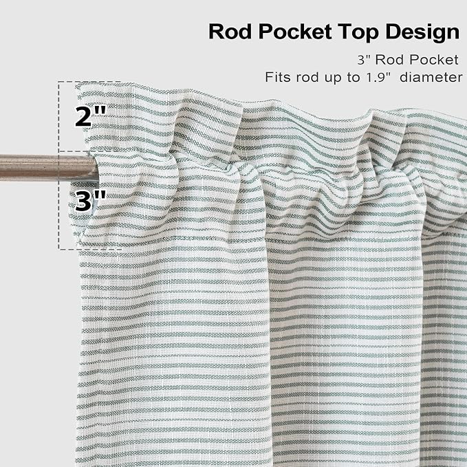 DriftAway Blackout Ticking Striped Curtain Valance 18 Inches Loden Green | Double Layer Farmhouse Country Rustic Stripe Yarn Dyed Woven Thermal Insulated Rod Pocket Valance for Living Room