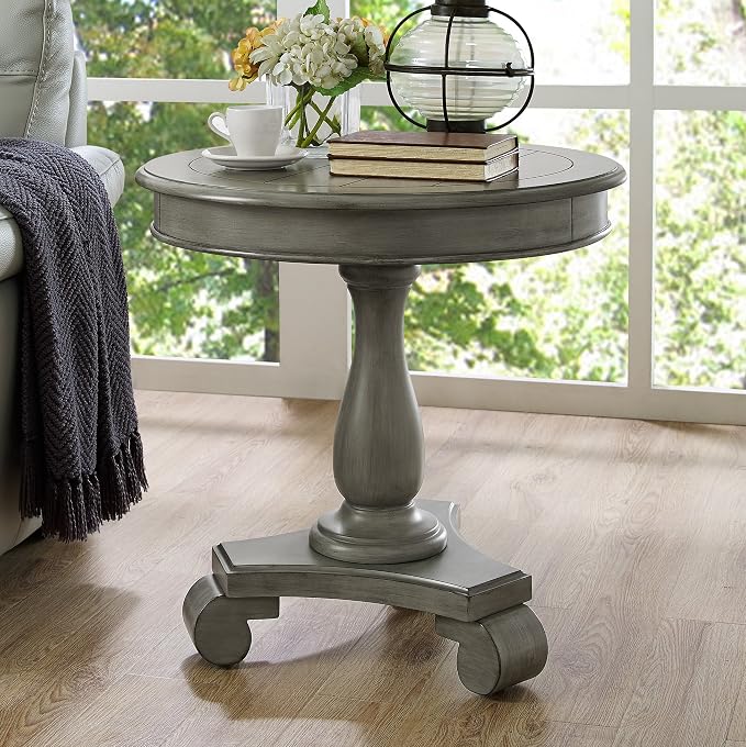 Roundhill Furniture Rene Contemporary Wood Pedestal Side Table, Gray
