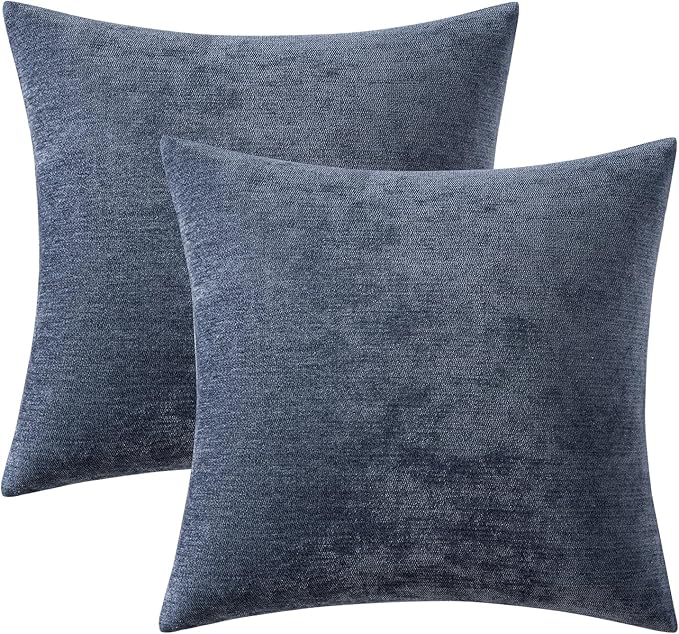 MIULEE Pack of 2 Blue Decorative Pillow Covers 18x18 Inch | Soft Chenille Couch Throw Pillows Farmhouse Cushion Covers for Home Decor Sofa Bedroom Living Room