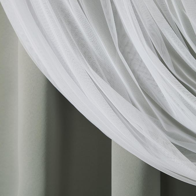 TOWN & COUNTRY LUXE Talia Double Layer Indoor Curtains, Sheer and Room Darkening Blackout, Grommet Top, Energy Efficient, 2-Pack Set, 52"x96", Soft Grey
