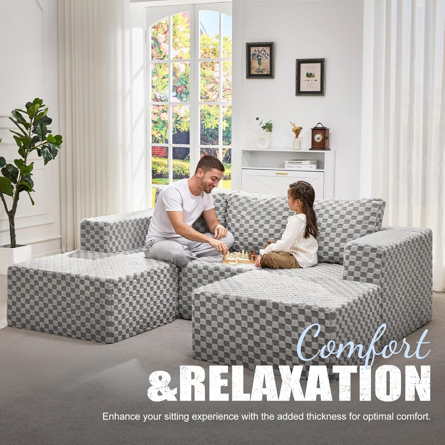 Hobestluk Modular Sectional Sofa Memory Foam Couch Oversized Sectional Sofa 3-Seater with Chaises Cloud Couch with Removable Cover U Shaped Sofa for Living Room (Plush Grey, U Shape)